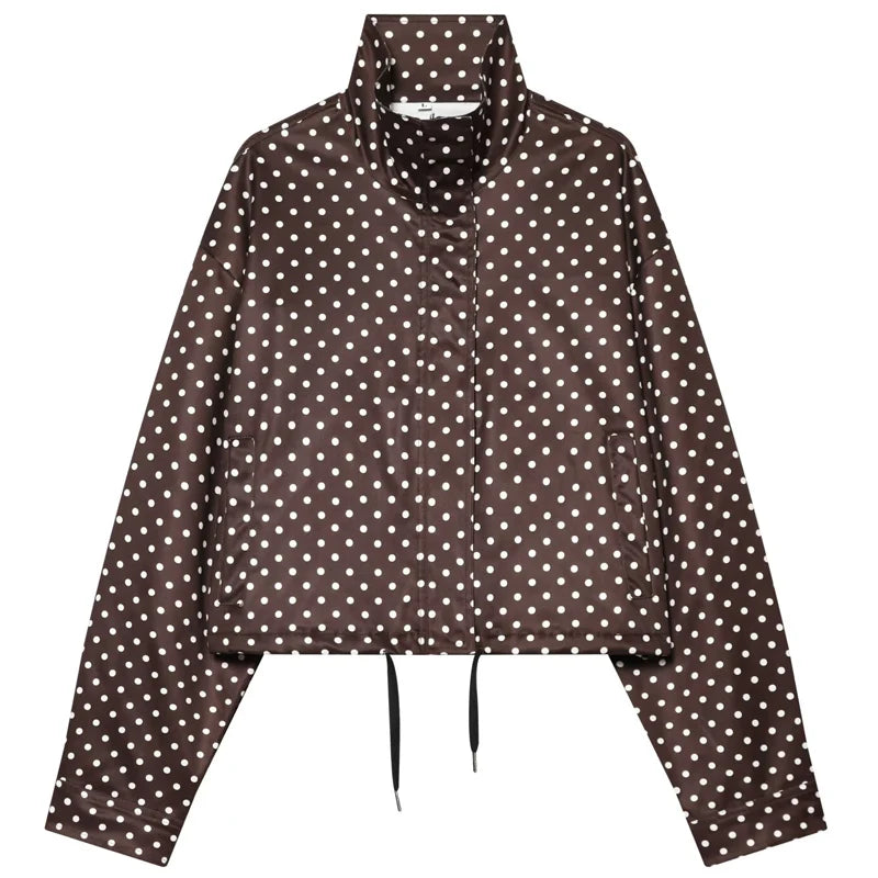 Retro Polka Dot Cropped Bomber Jacket – Belléra™ Aesthetic Zip-Up Aviator Coat 🇬🇧✨