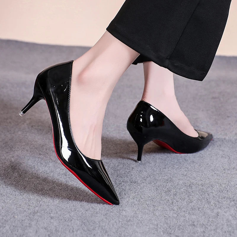 Premium Red Sole Pointed-Toe Stilettos - Classic Patent Leather High Heels ✨