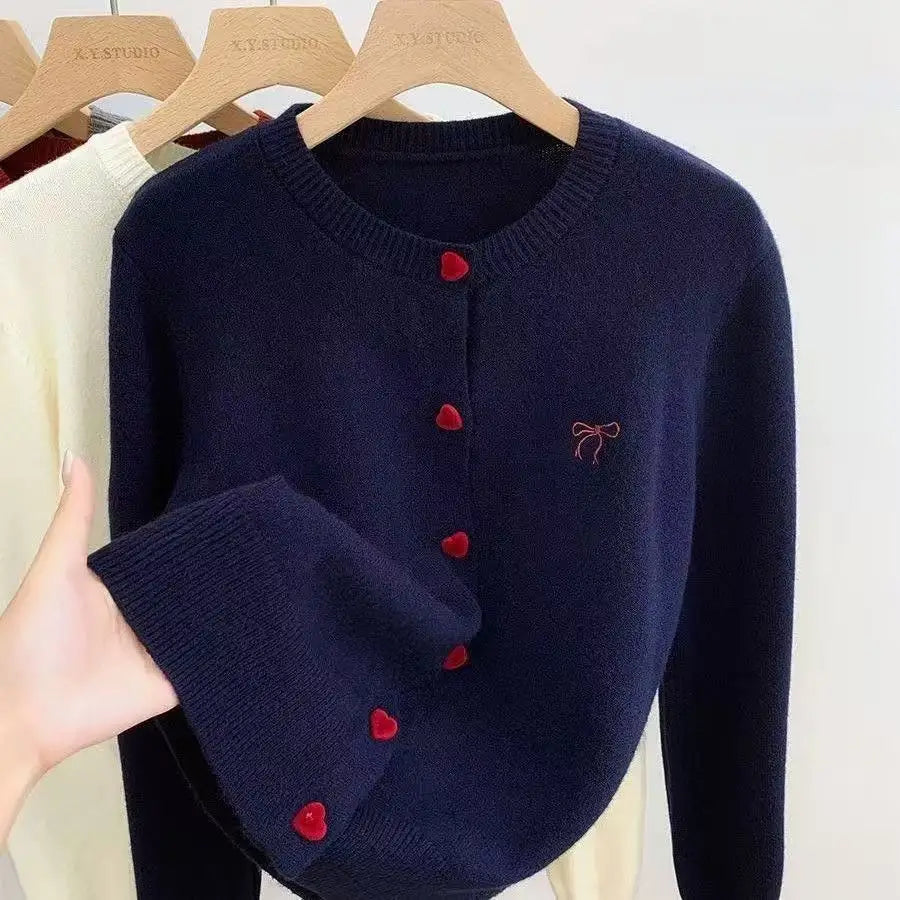 🎀 Bellera™ Knitted Cardigan with Bow Embroidery & Heart Buttons 💖