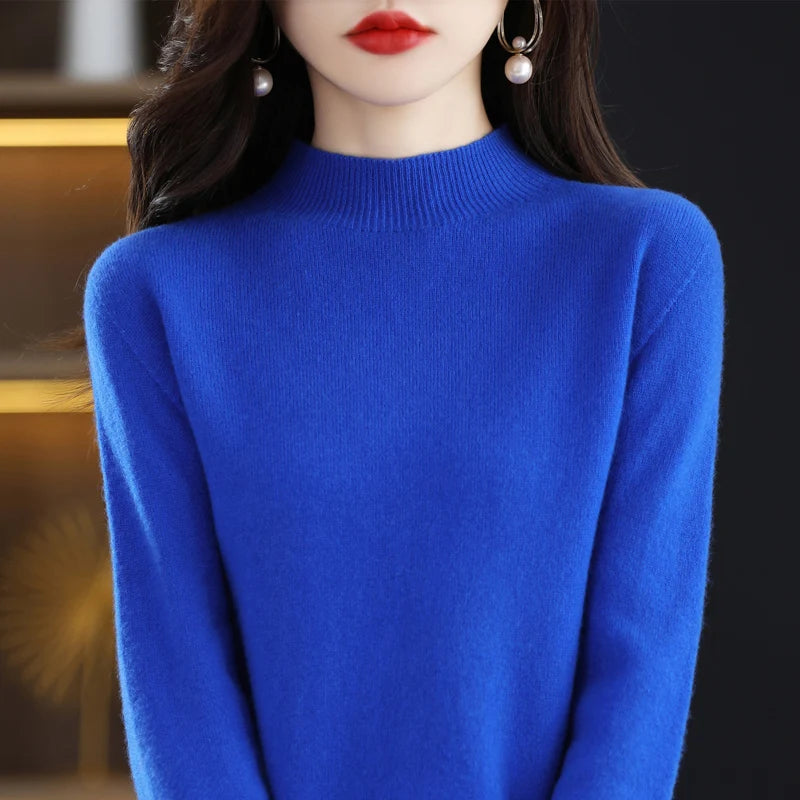 Belléra 100% Merino Wool Cashmere Knit Sweater | Mock Neck Pull