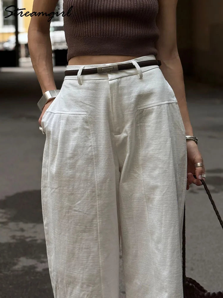 Premium Cotton Linen Wide-Leg Trousers - High-Waisted Summer Pants ✨