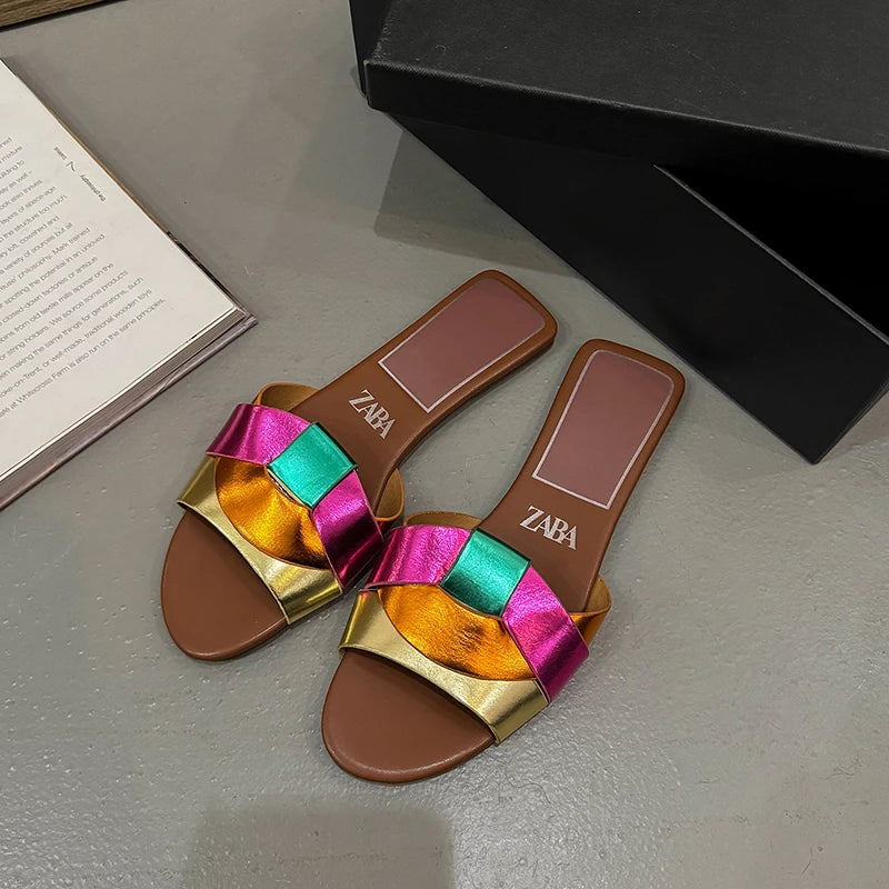 Premium Designer Criss-Cross Leather Slides - Flat Chic Summer Sandals ✨