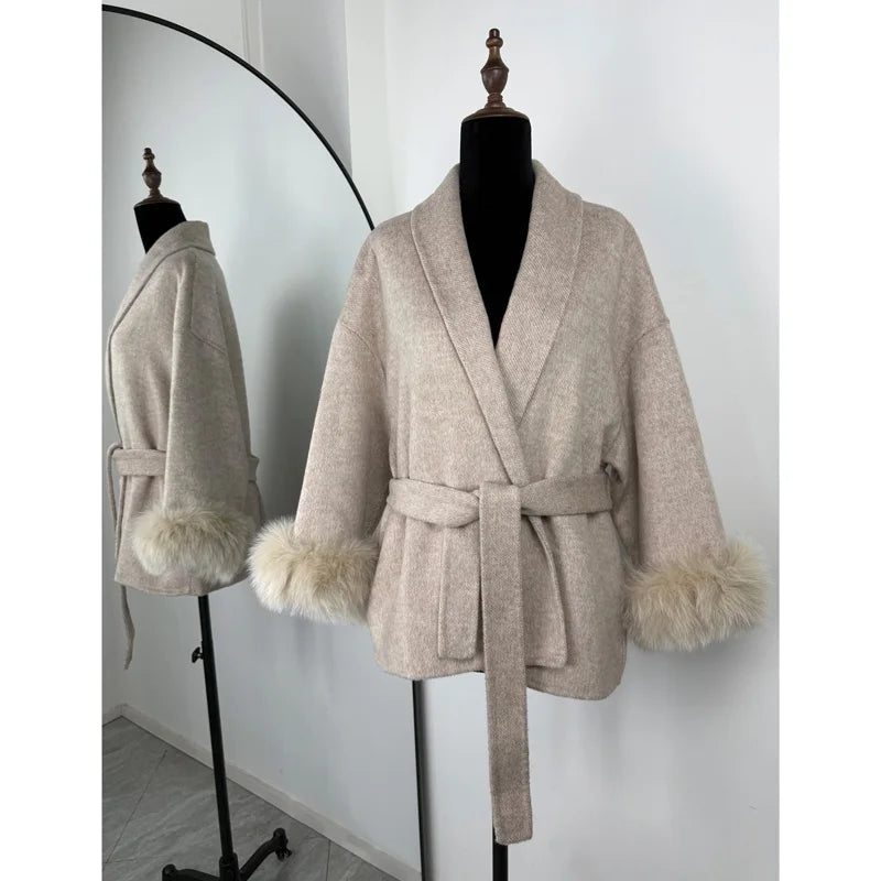 Luxury Faux Fur Trim Wool Coat – Belléra™ Elegant Tie-Waist Winter Cardigan 🇬🇧✨
