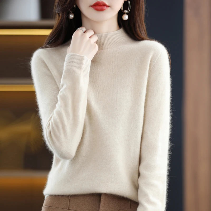 Belléra 100% Merino Wool Cashmere Knit Sweater | Mock Neck Pull
