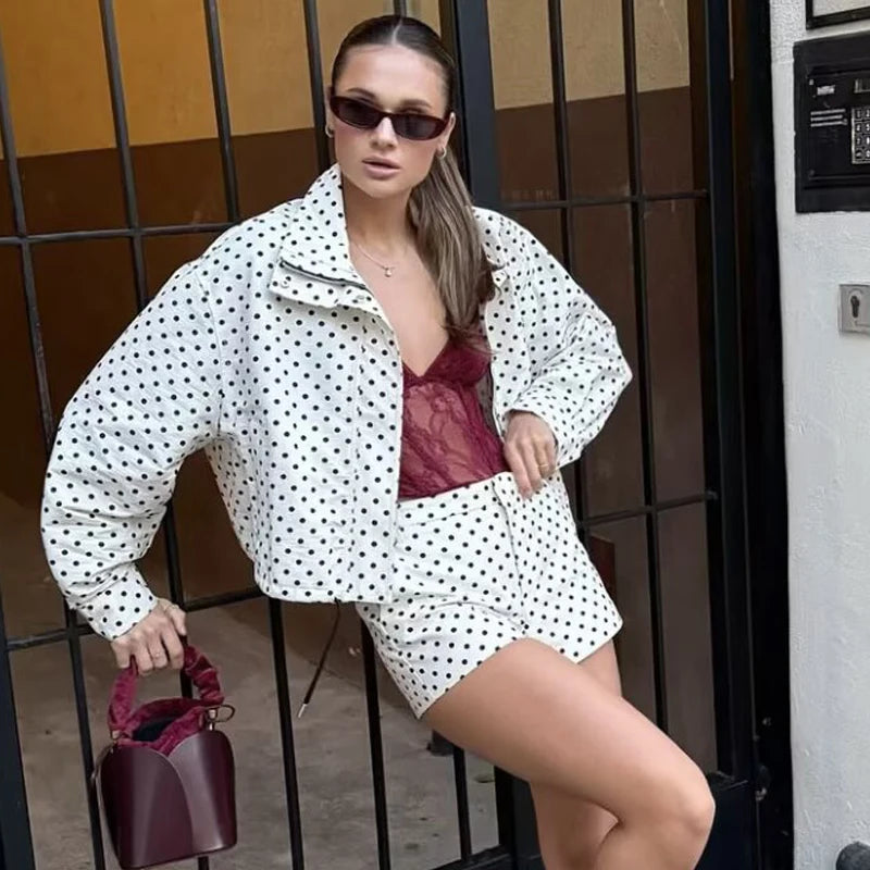 Retro Polka Dot Cropped Bomber Jacket – Belléra™ Aesthetic Zip-Up Aviator Coat 🇬🇧✨