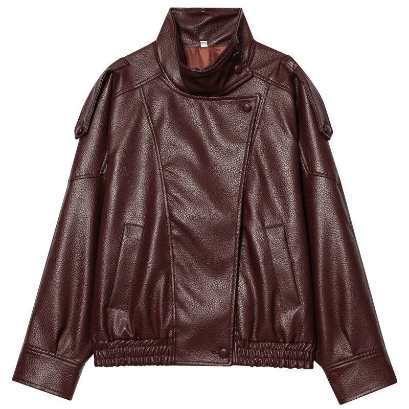 Vintage Faux Leather Bomber Jacket – Belléra™ Oversized Biker Crop Coat 🇬🇧✨