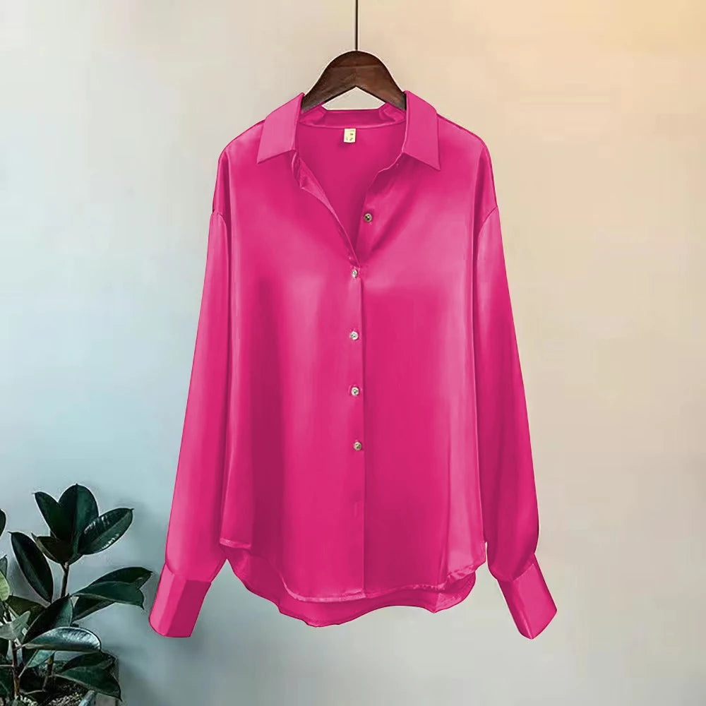 Luxury Silk-Satin Button-Down Shirt – Belléra™ Elegant High-Street Office Blouse 🇬🇧✨