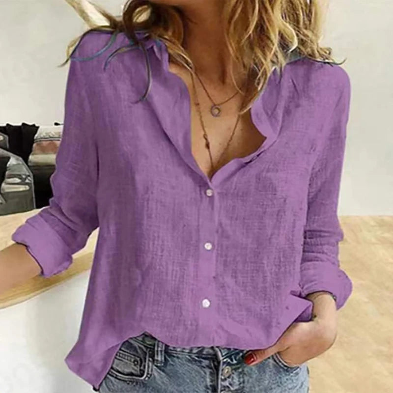 Premium Cotton Linen Button-Down Shirt – Belléra™ Casual Loose Fit Blouse 🇬🇧✨
