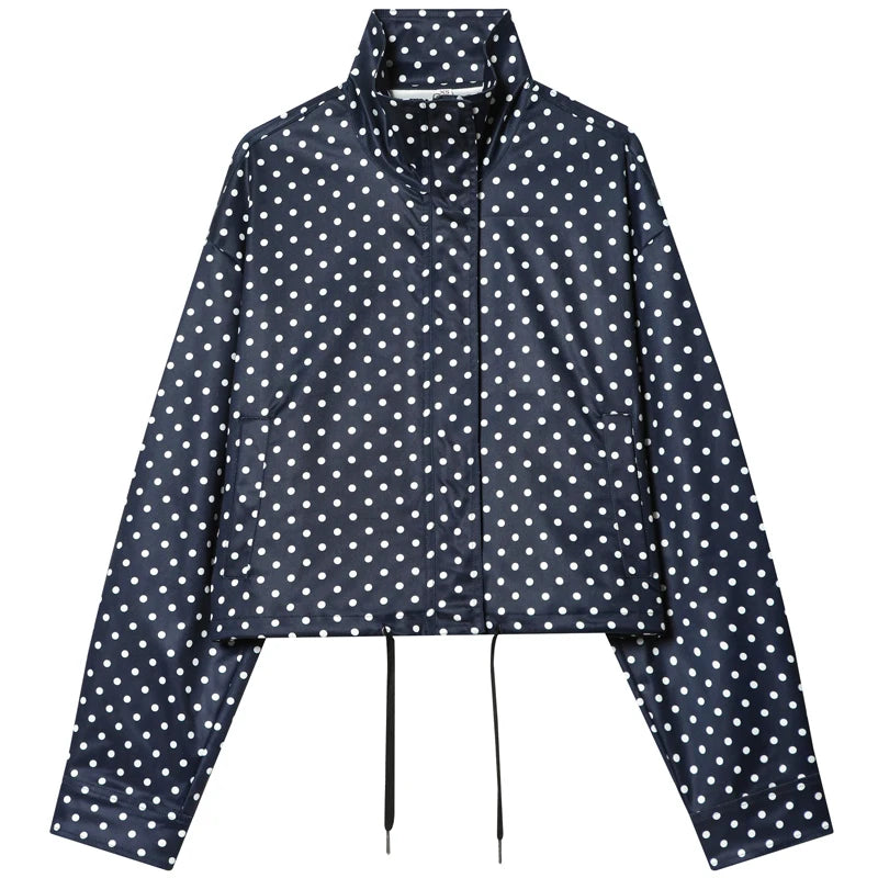 Retro Polka Dot Cropped Bomber Jacket – Belléra™ Aesthetic Zip-Up Aviator Coat 🇬🇧✨