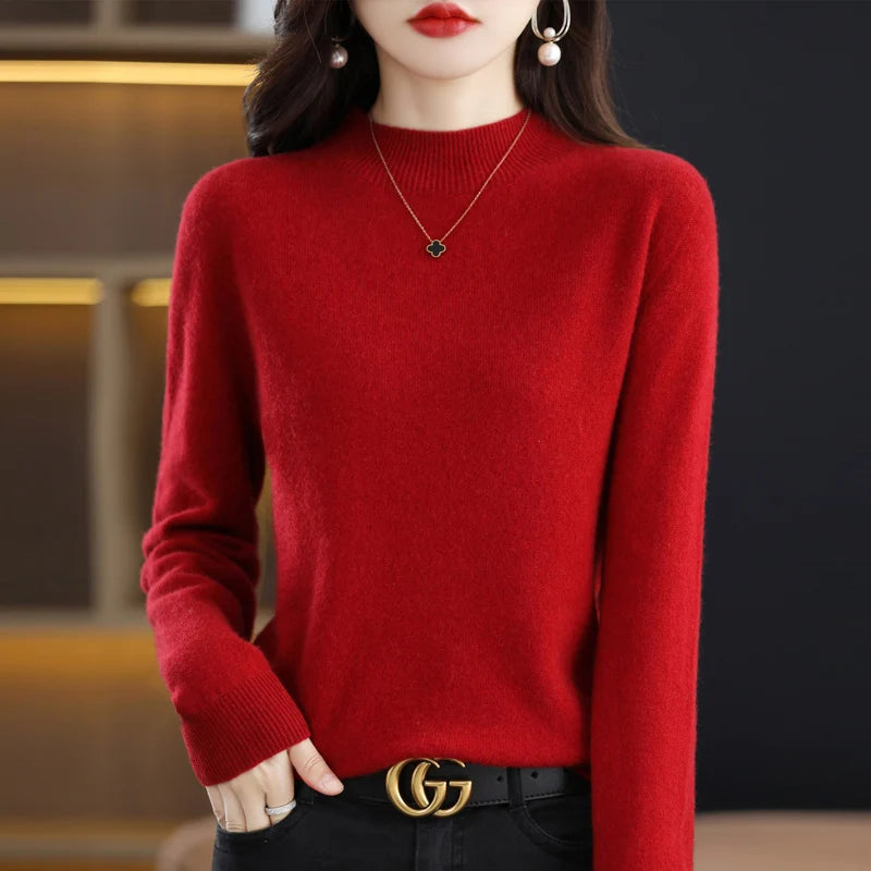 Belléra 100% Merino Wool Cashmere Knit Sweater | Mock Neck Pull