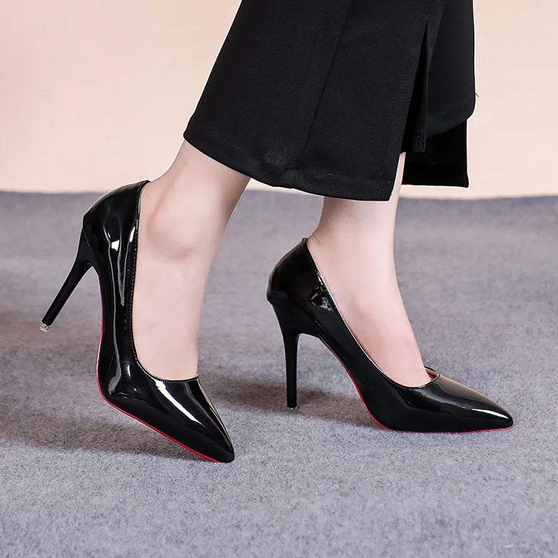 Premium Red Sole Pointed-Toe Stilettos - Classic Patent Leather High Heels ✨