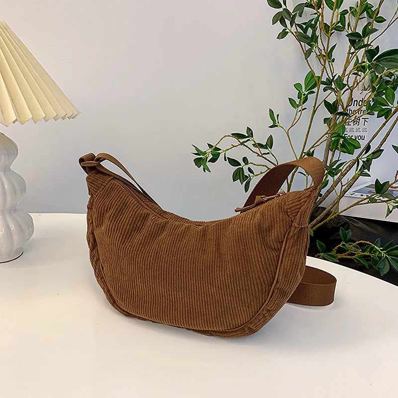 Premium Retro Corduroy Shoulder Bag - Casual Hobo Crossbody Tote ✨