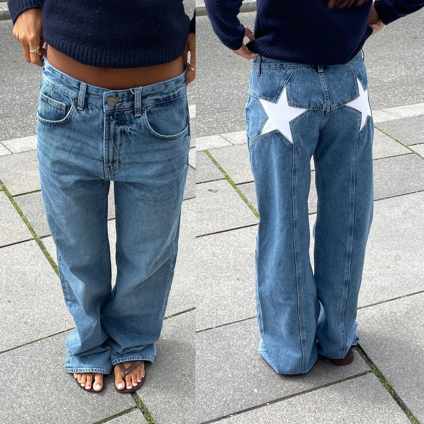 Premium Y2K Star Print Jeans - Low-Rise Loose Straight Denim Trousers ✨