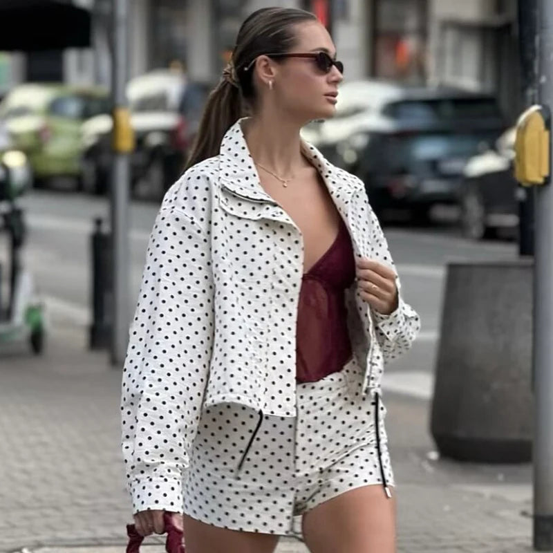 Retro Polka Dot Cropped Bomber Jacket – Belléra™ Aesthetic Zip-Up Aviator Coat 🇬🇧✨