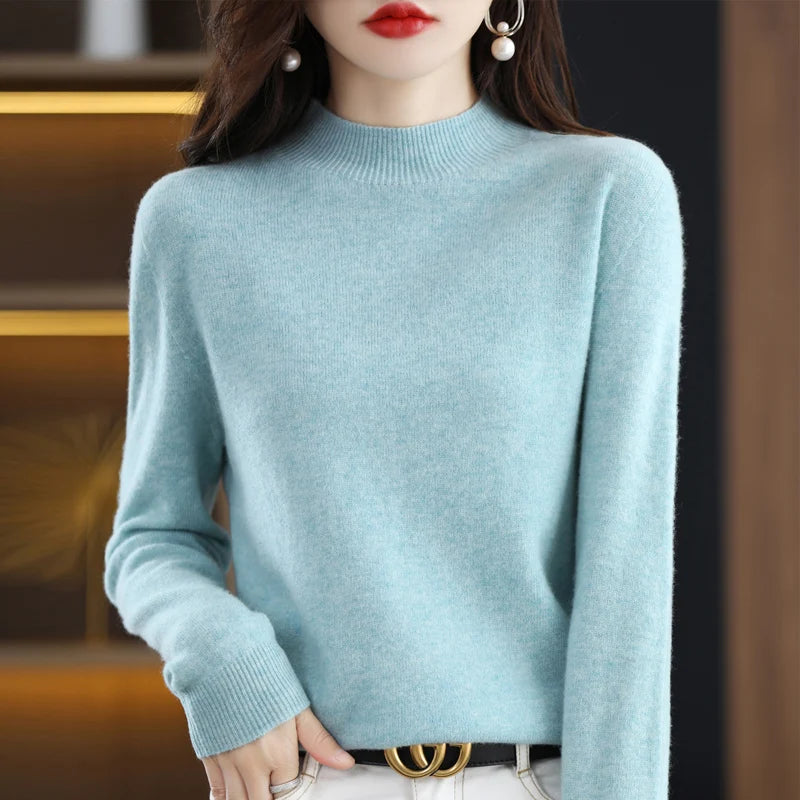 Belléra 100% Merino Wool Cashmere Knit Sweater | Mock Neck Pull