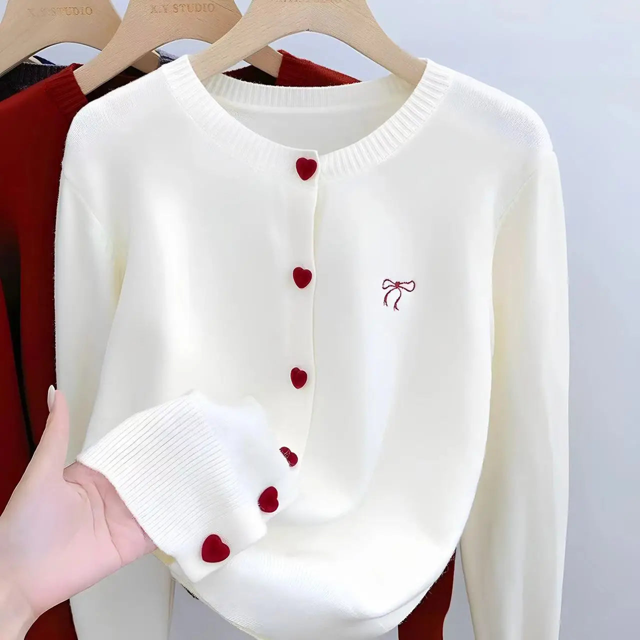 🎀 Bellera™ Knitted Cardigan with Bow Embroidery & Heart Buttons 💖