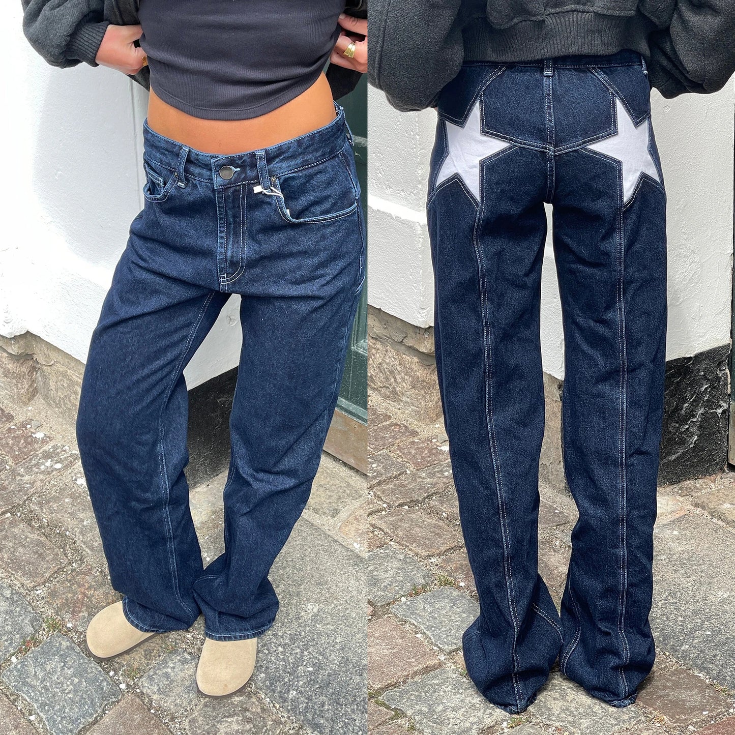 Premium Y2K Star Print Jeans - Low-Rise Loose Straight Denim Trousers ✨