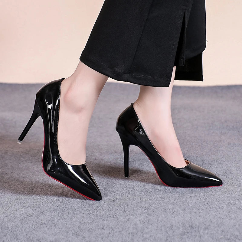 Premium Red Sole Pointed-Toe Stilettos - Classic Patent Leather High Heels ✨