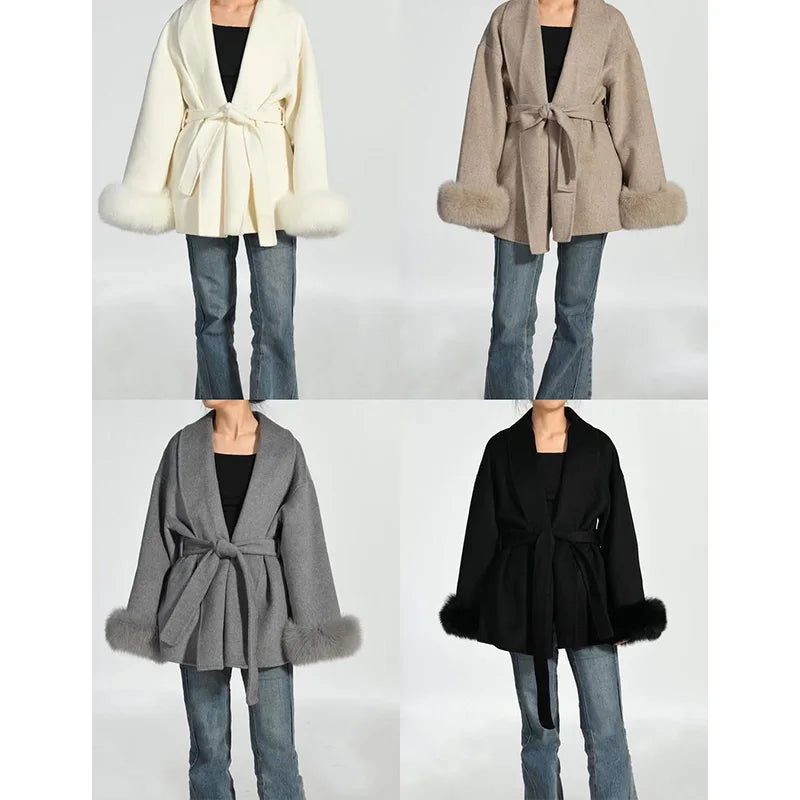 Luxury Faux Fur Trim Wool Coat – Belléra™ Elegant Tie-Waist Winter Cardigan 🇬🇧✨