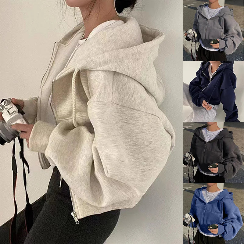 Bellera™ Premium Fleece-Lined Cropped Zip-Up Hoodie ✨