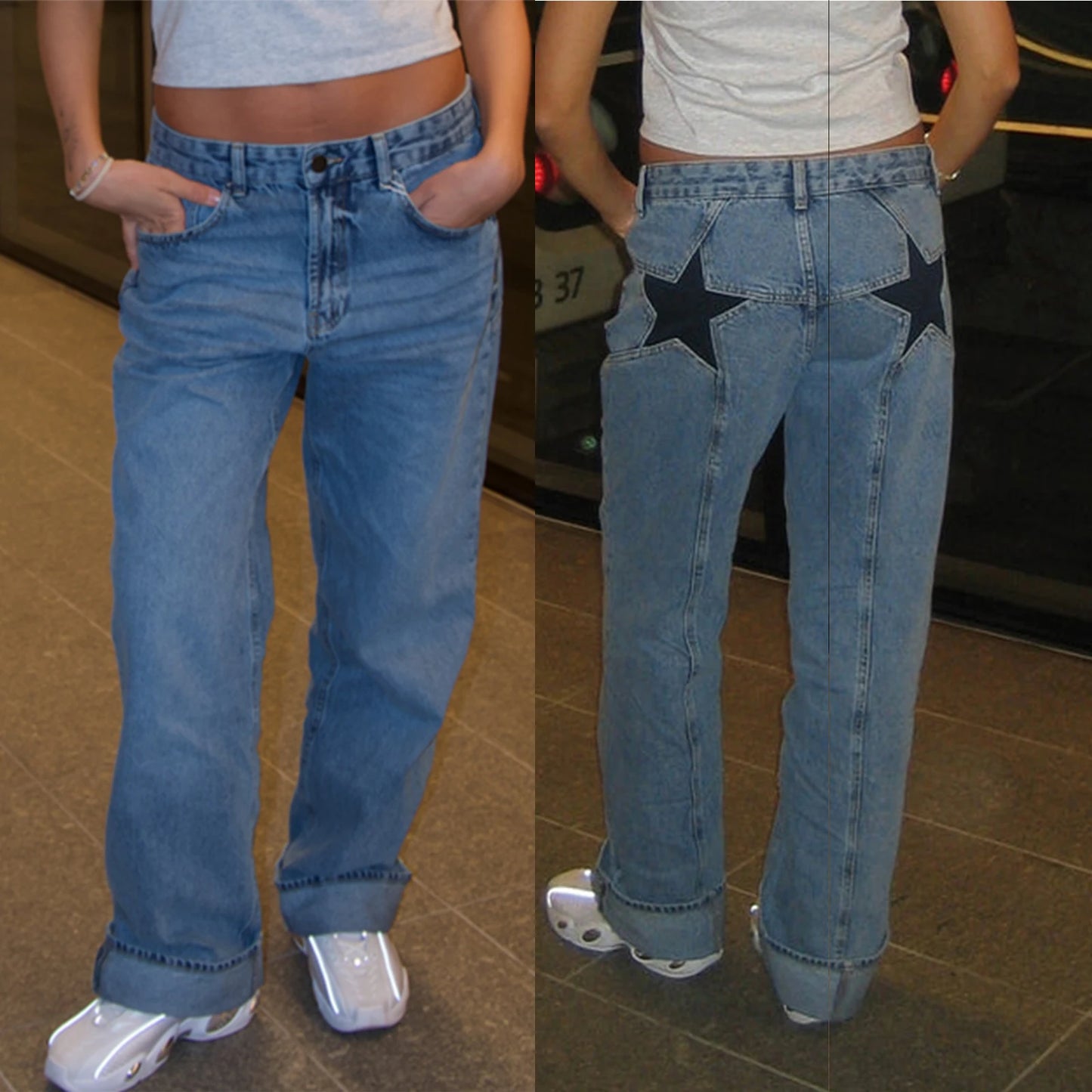 Premium Y2K Star Print Jeans - Low-Rise Loose Straight Denim Trousers ✨