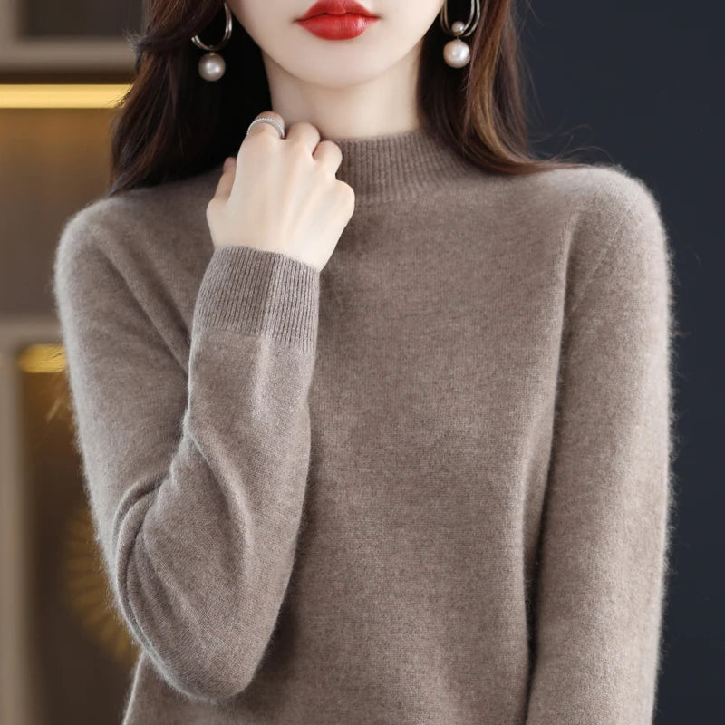 Belléra 100% Merino Wool Cashmere Knit Sweater | Mock Neck Pull