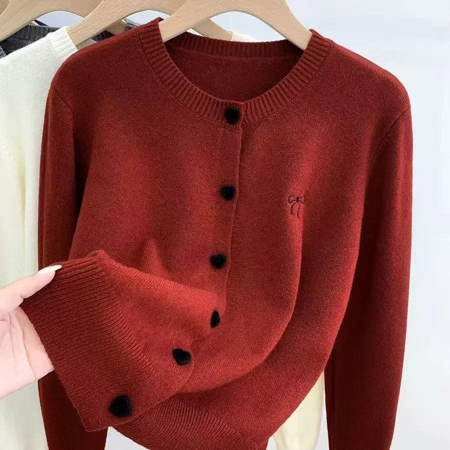 🎀 Bellera™ Knitted Cardigan with Bow Embroidery & Heart Buttons 💖