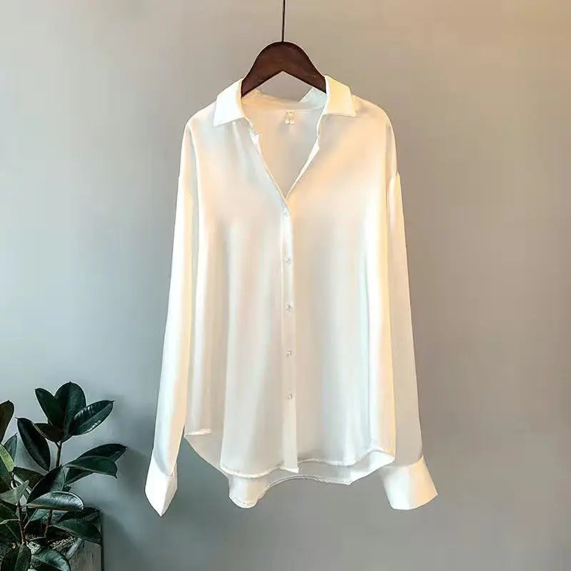 Luxury Silk-Satin Button-Down Shirt – Belléra™ Elegant High-Street Office Blouse 🇬🇧✨