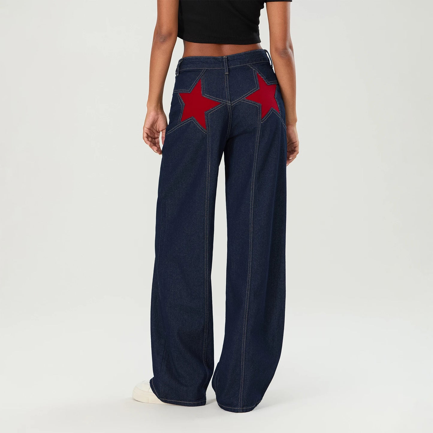 Premium Y2K Star Print Jeans - Low-Rise Loose Straight Denim Trousers ✨