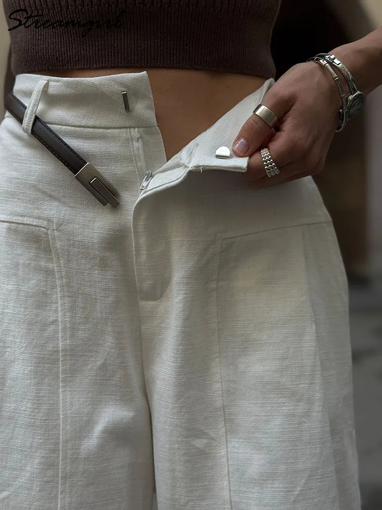 Premium Cotton Linen Wide-Leg Trousers - High-Waisted Summer Pants ✨
