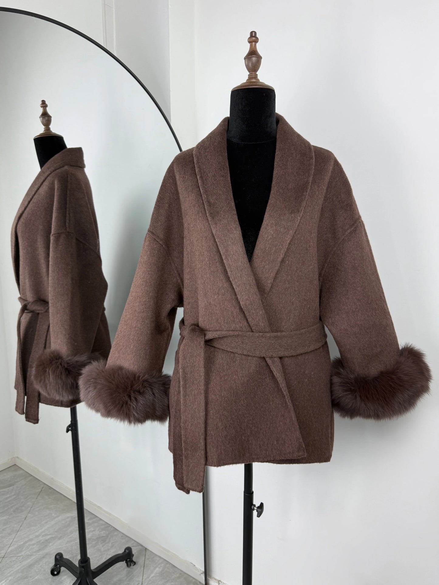 Luxury Faux Fur Trim Wool Coat – Belléra™ Elegant Tie-Waist Winter Cardigan 🇬🇧✨