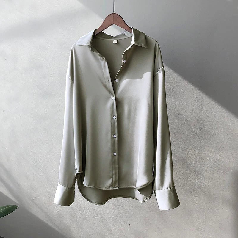 Luxury Silk-Satin Button-Down Shirt – Belléra™ Elegant High-Street Office Blouse 🇬🇧✨