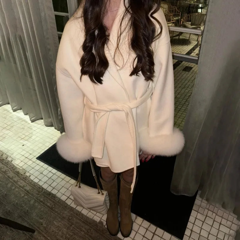 Luxury Faux Fur Trim Wool Coat – Belléra™ Elegant Tie-Waist Winter Cardigan 🇬🇧✨