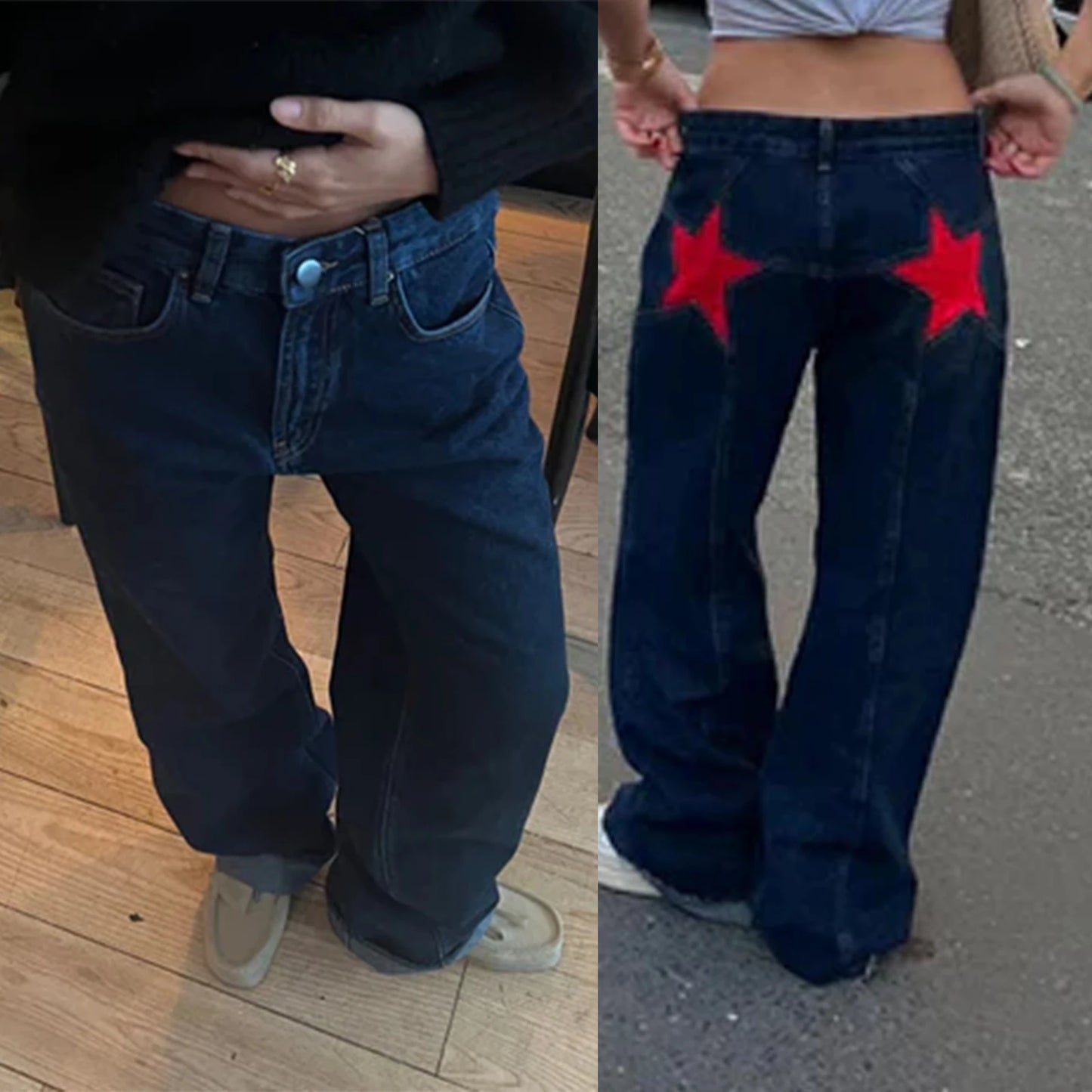 Premium Y2K Star Print Jeans - Low-Rise Loose Straight Denim Trousers ✨