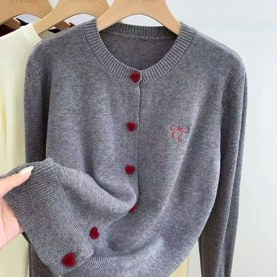 🎀 Bellera™ Knitted Cardigan with Bow Embroidery & Heart Buttons 💖