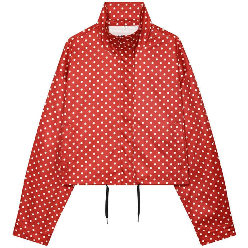 Retro Polka Dot Cropped Bomber Jacket – Belléra™ Aesthetic Zip-Up Aviator Coat 🇬🇧✨