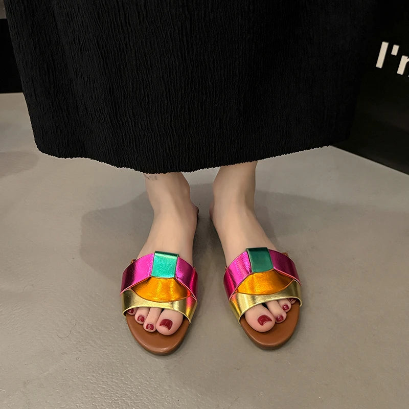 Premium Designer Criss-Cross Leather Slides - Flat Chic Summer Sandals ✨