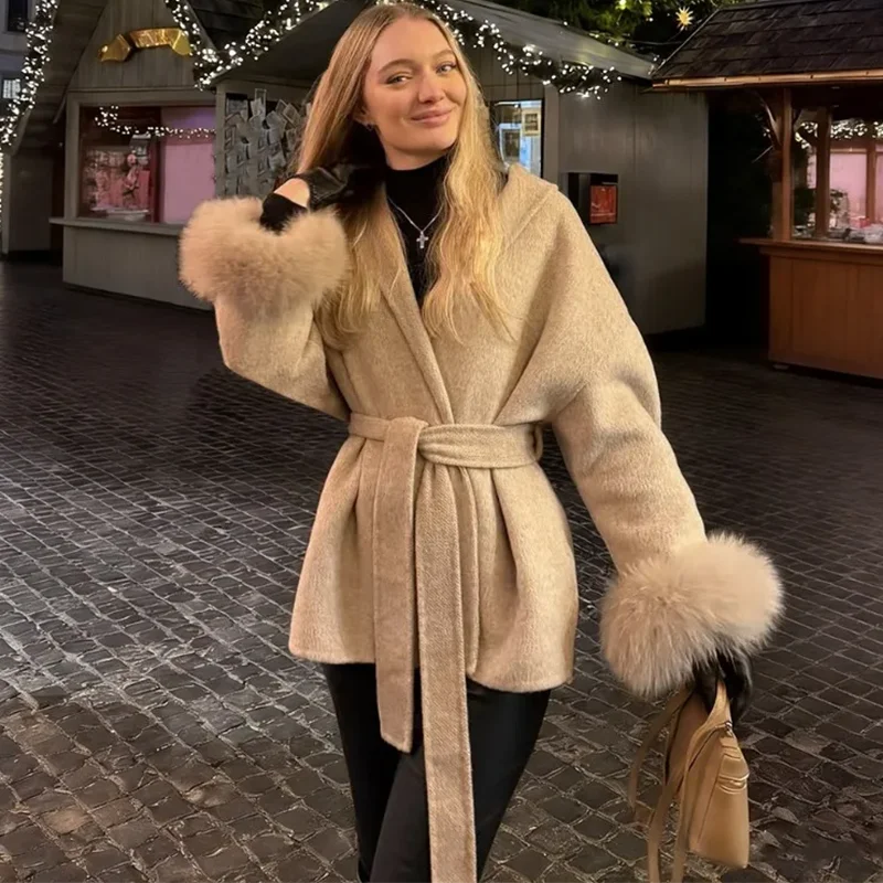 Luxury Faux Fur Trim Wool Coat – Belléra™ Elegant Tie-Waist Winter Cardigan 🇬🇧✨