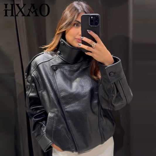 Vintage Faux Leather Bomber Jacket – Belléra™ Oversized Biker Crop Coat 🇬🇧✨