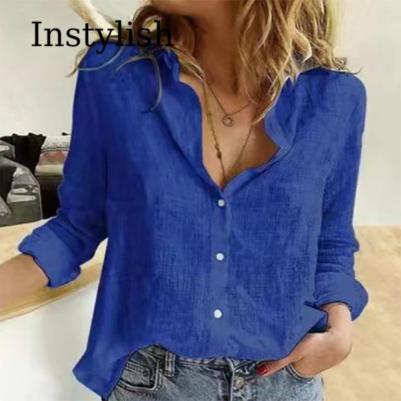 Premium Cotton Linen Button-Down Shirt – Belléra™ Casual Loose Fit Blouse 🇬🇧✨