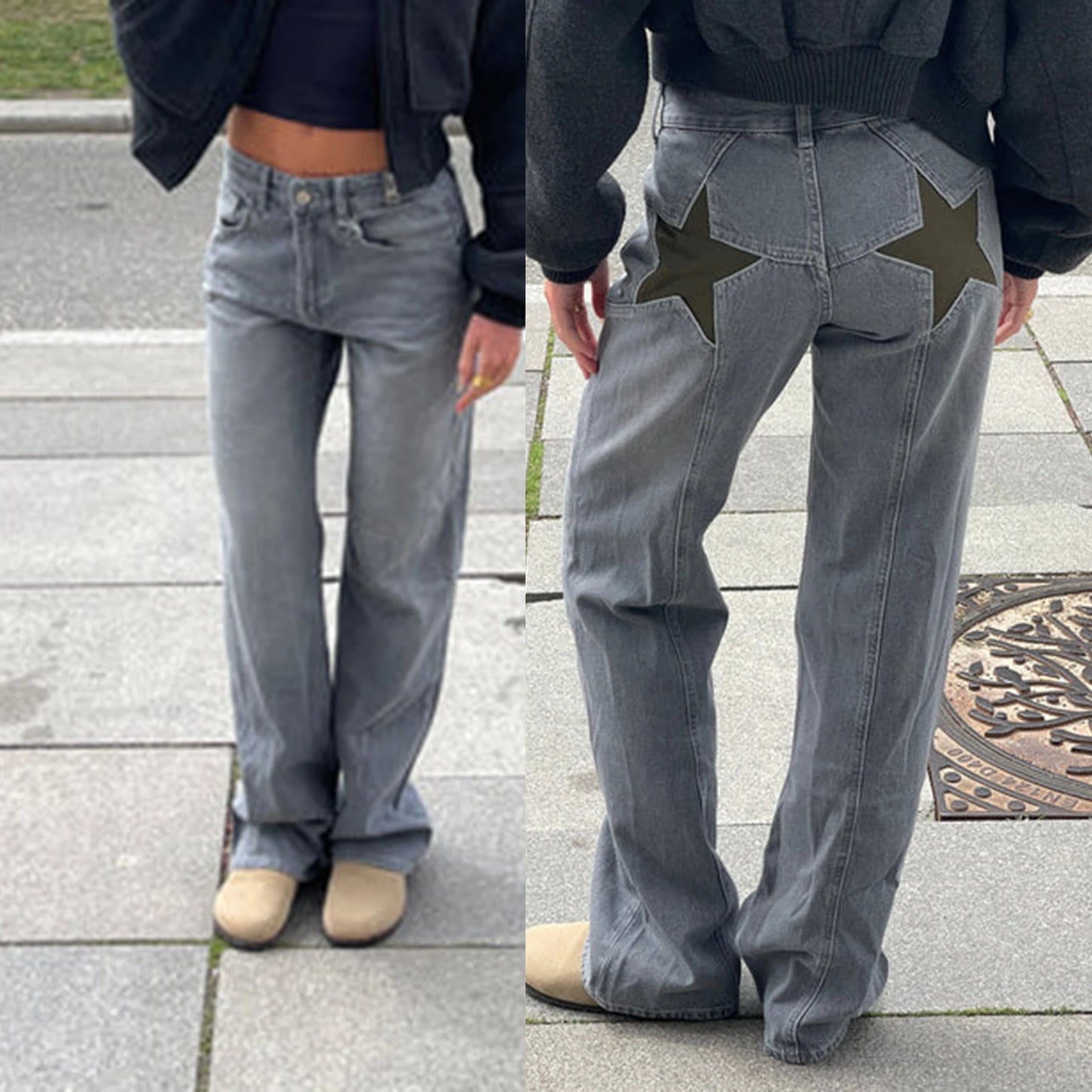 Premium Y2K Star Print Jeans - Low-Rise Loose Straight Denim Trousers ✨