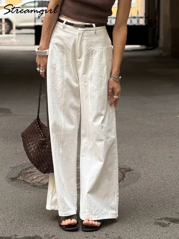 Premium Cotton Linen Wide-Leg Trousers - High-Waisted Summer Pants ✨