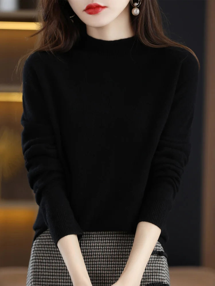 Belléra 100% Merino Wool Cashmere Knit Sweater | Mock Neck Pull