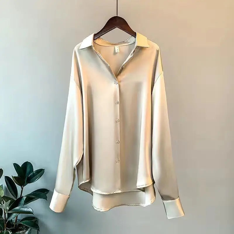 Luxury Silk-Satin Button-Down Shirt – Belléra™ Elegant High-Street Office Blouse 🇬🇧✨