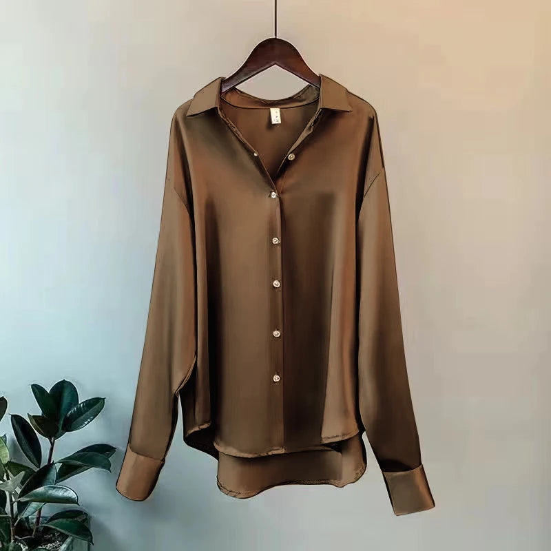 Luxury Silk-Satin Button-Down Shirt – Belléra™ Elegant High-Street Office Blouse 🇬🇧✨