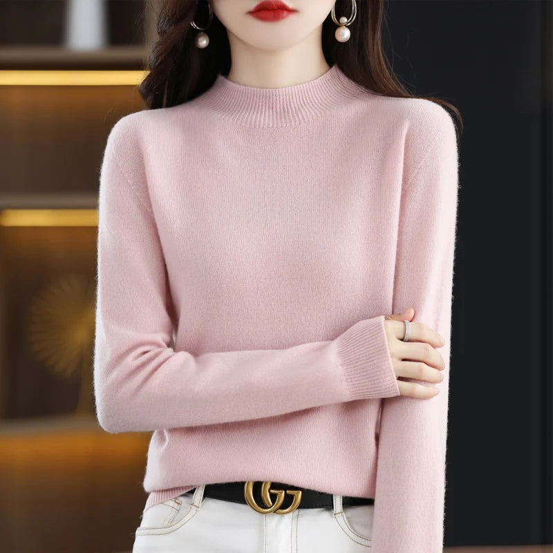 Belléra 100% Merino Wool Cashmere Knit Sweater | Mock Neck Pull