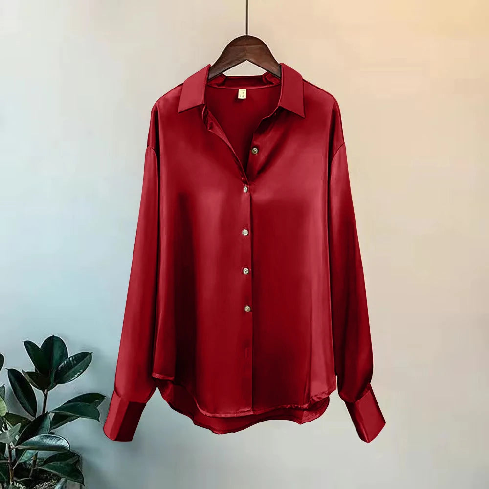 Luxury Silk-Satin Button-Down Shirt – Belléra™ Elegant High-Street Office Blouse 🇬🇧✨