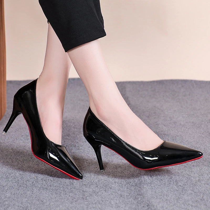 Premium Red Sole Pointed-Toe Stilettos - Classic Patent Leather High Heels ✨