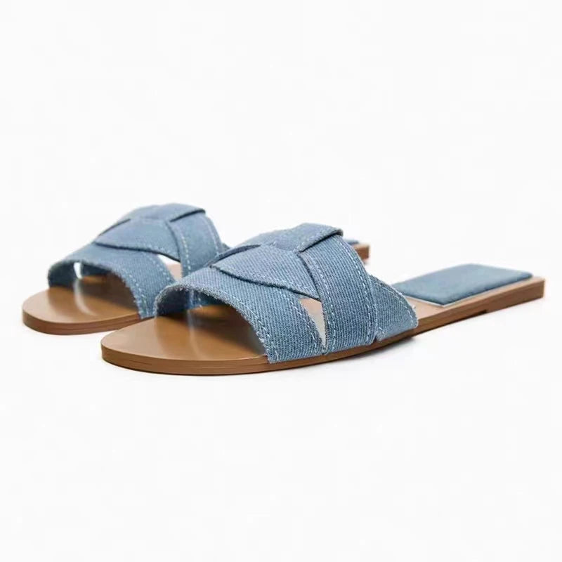 Premium Designer Criss-Cross Leather Slides - Flat Chic Summer Sandals ✨