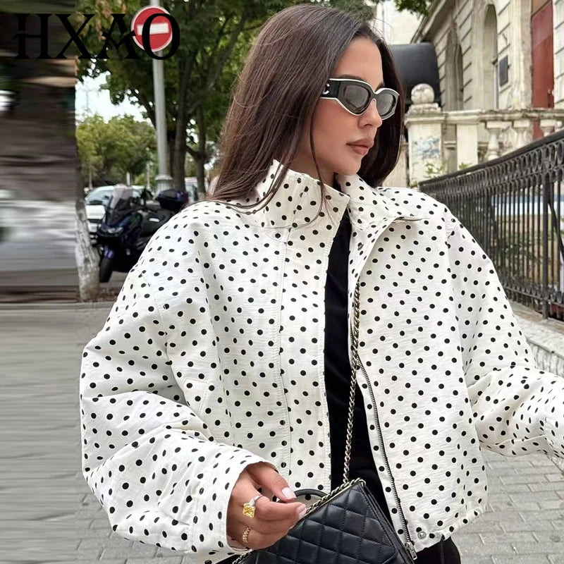 Retro Polka Dot Cropped Bomber Jacket – Belléra™ Aesthetic Zip-Up Aviator Coat 🇬🇧✨